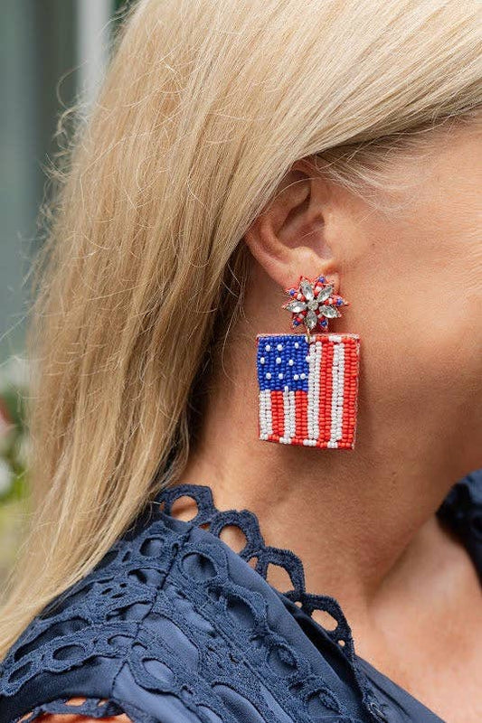 American Flag Beaded Earring