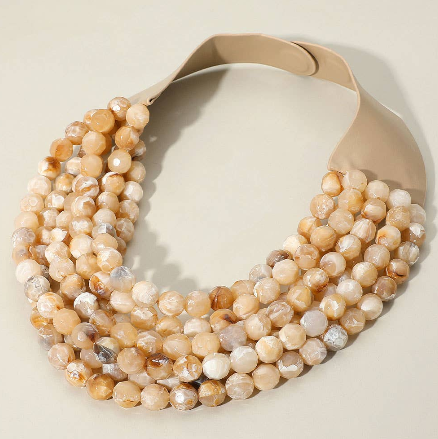 Chunky Bead Layered Faux Leather Necklace