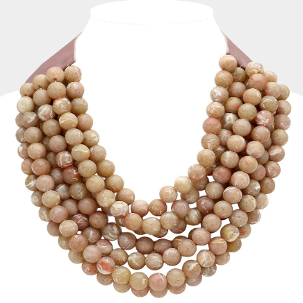 Chunky Bead Layered Faux Leather Necklace