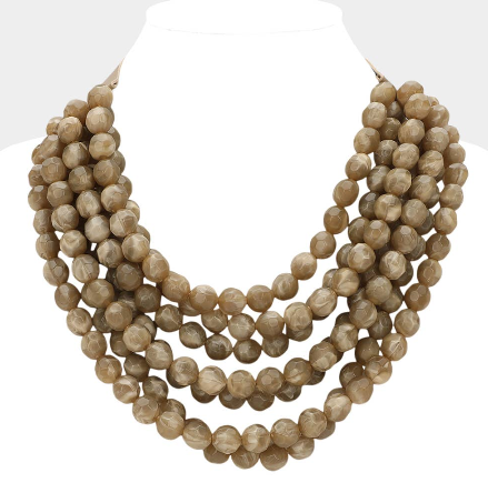 Chunky Bead Layered Faux Leather Necklace