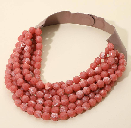 Chunky Bead Layered Faux Leather Necklace