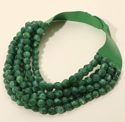 Chunky Bead Layered Faux Leather Necklace