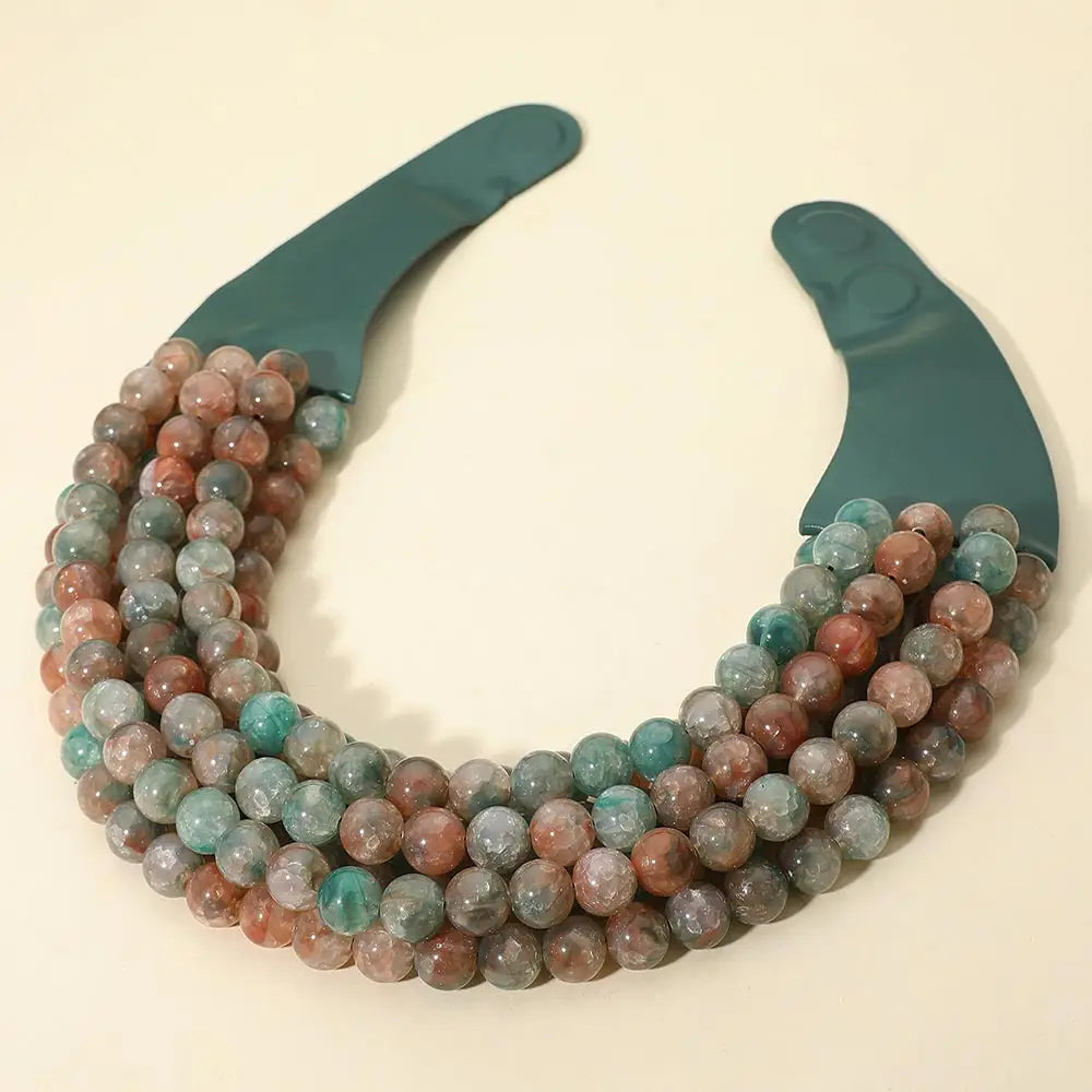 Chunky Bead Layered Faux Leather Necklace