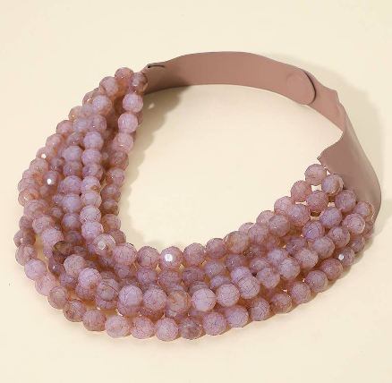 Chunky Bead Layered Faux Leather Necklace