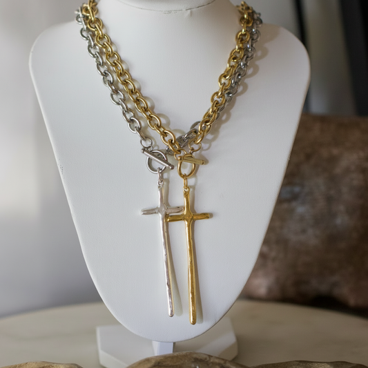 Elongated Cross Toggle Necklace