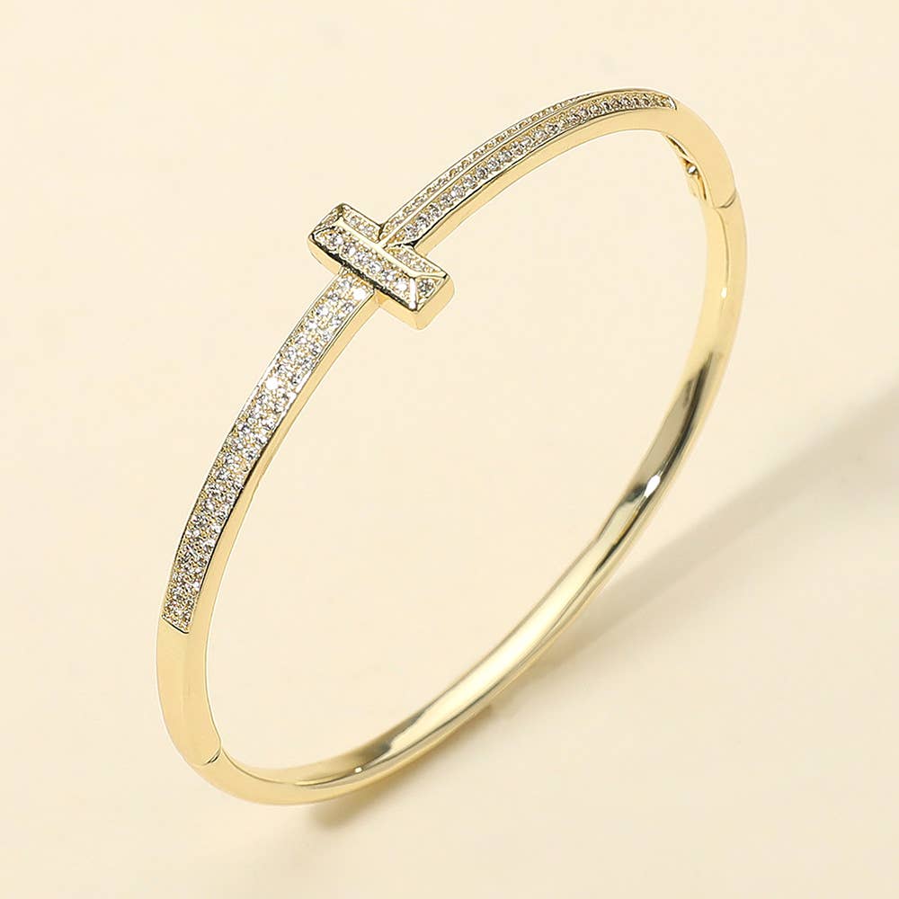 CZ Pave' T-bar Hinged Bracelet