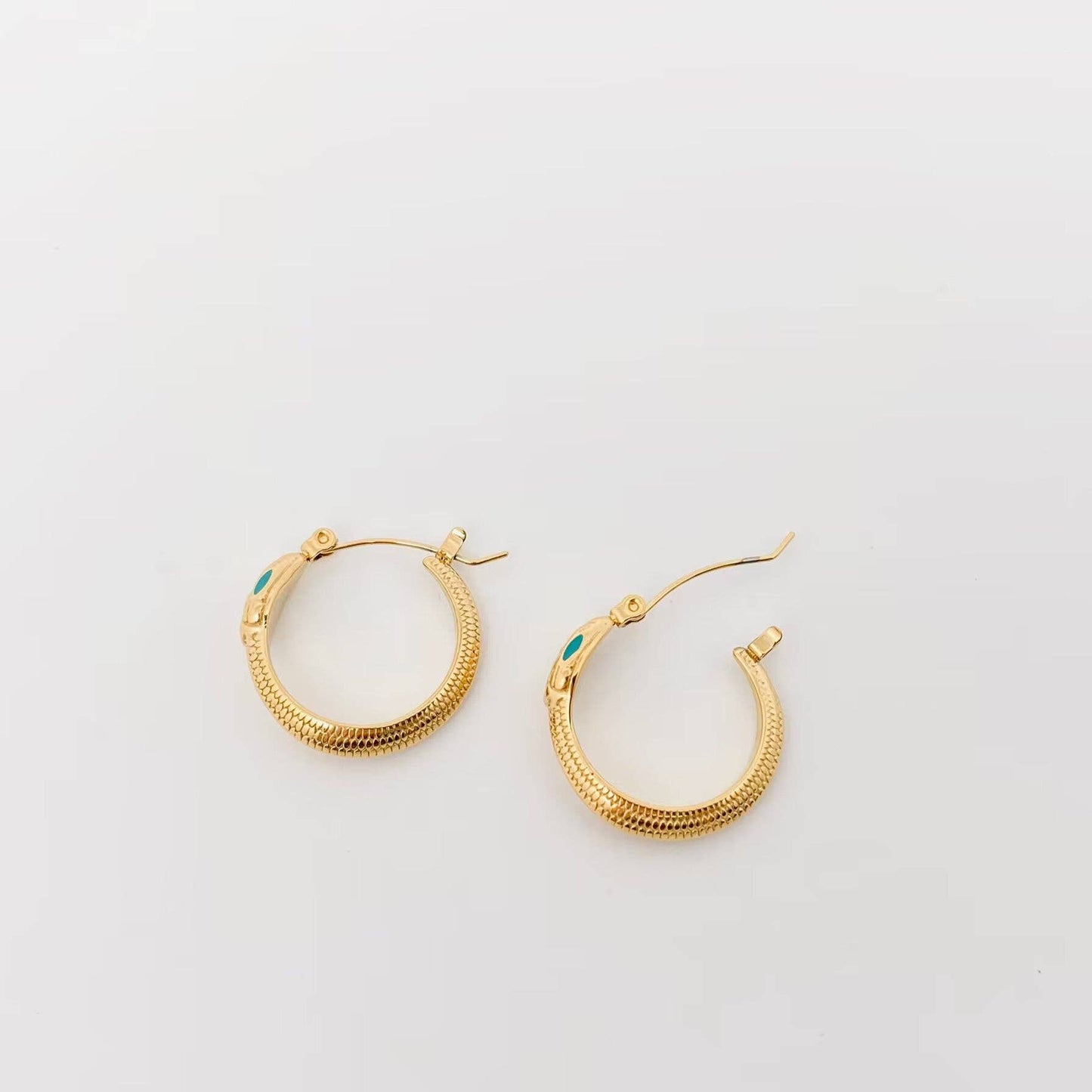 Green Eyed Snake Hoop Earrings