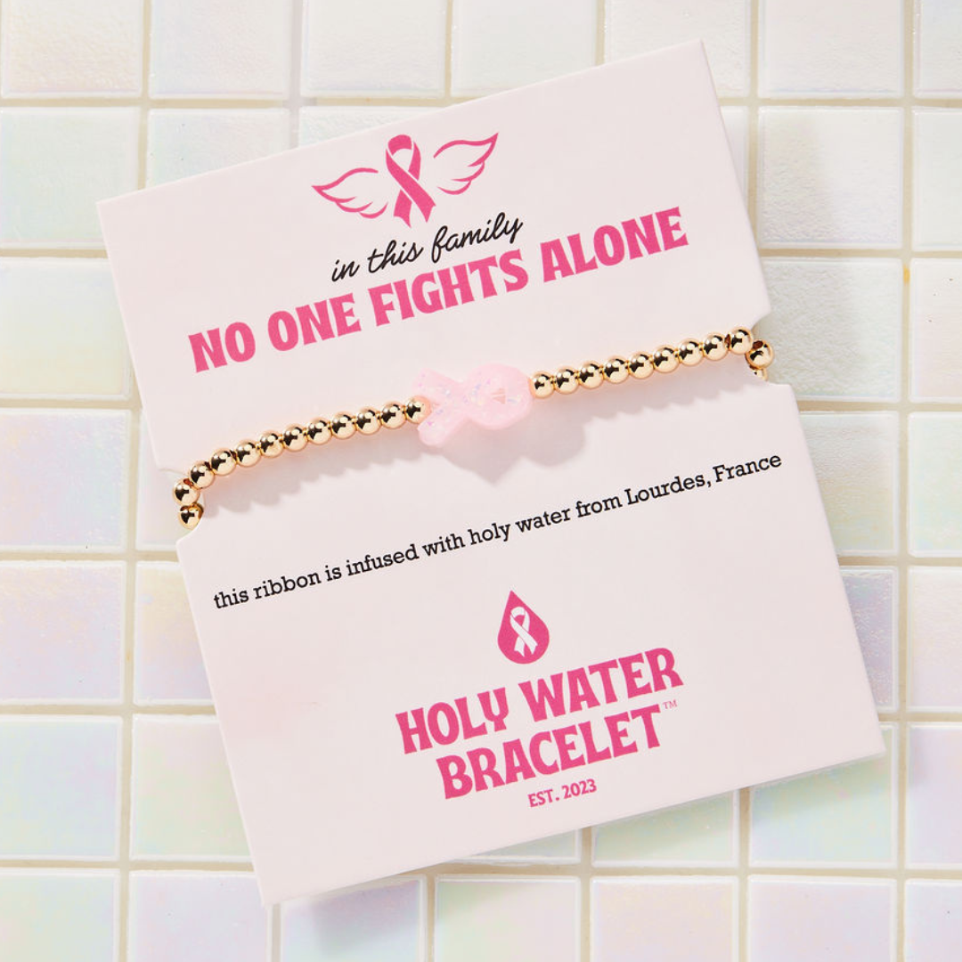 Holy Water Pink Ribbon Awareness Bracelet In Gold or Silver