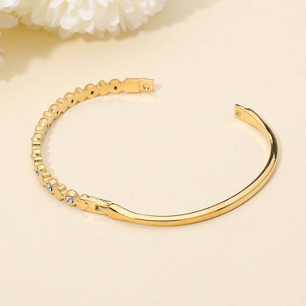 CZ and Clover Hinged Bangle Bracelet
