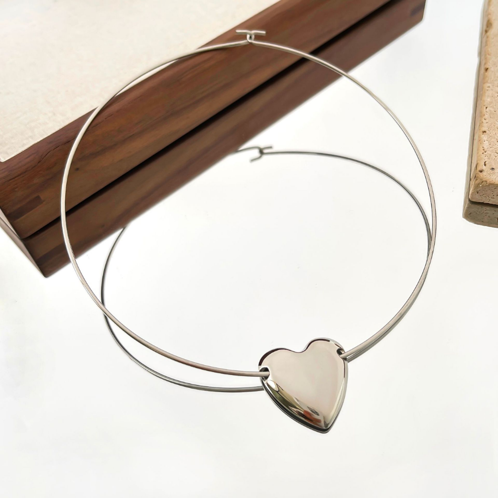 Silver Heart Choker Necklace
