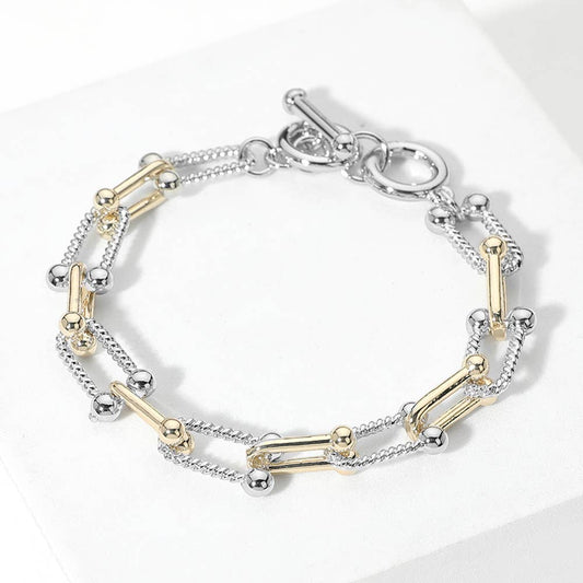 Two Tone Stirrup Link Toggle Bracelet