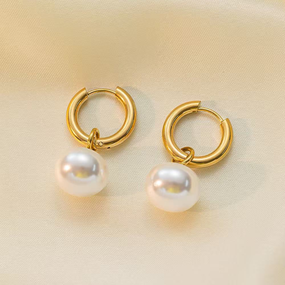 Chunky Pearl Drop Hoops
