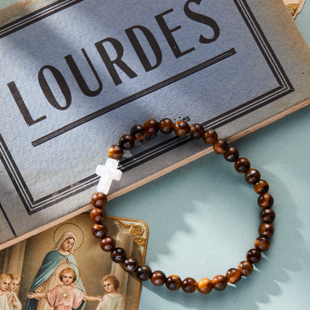 Holy Water - Tiger's Eye - Unisex Cross Bracelet