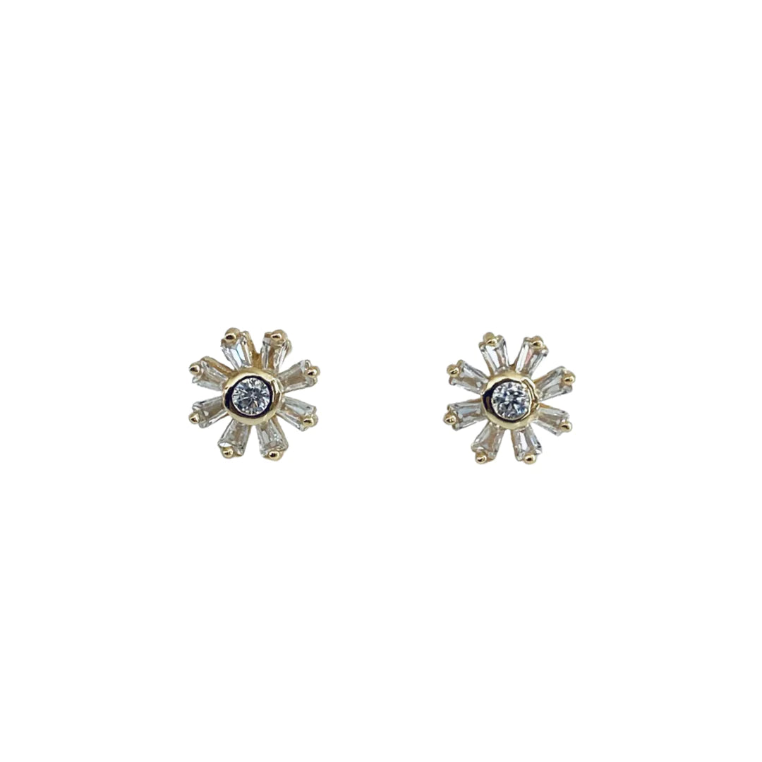 Baguette Flower Stud Earrings