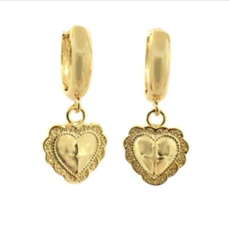 Heart Cross Huggie Earrings