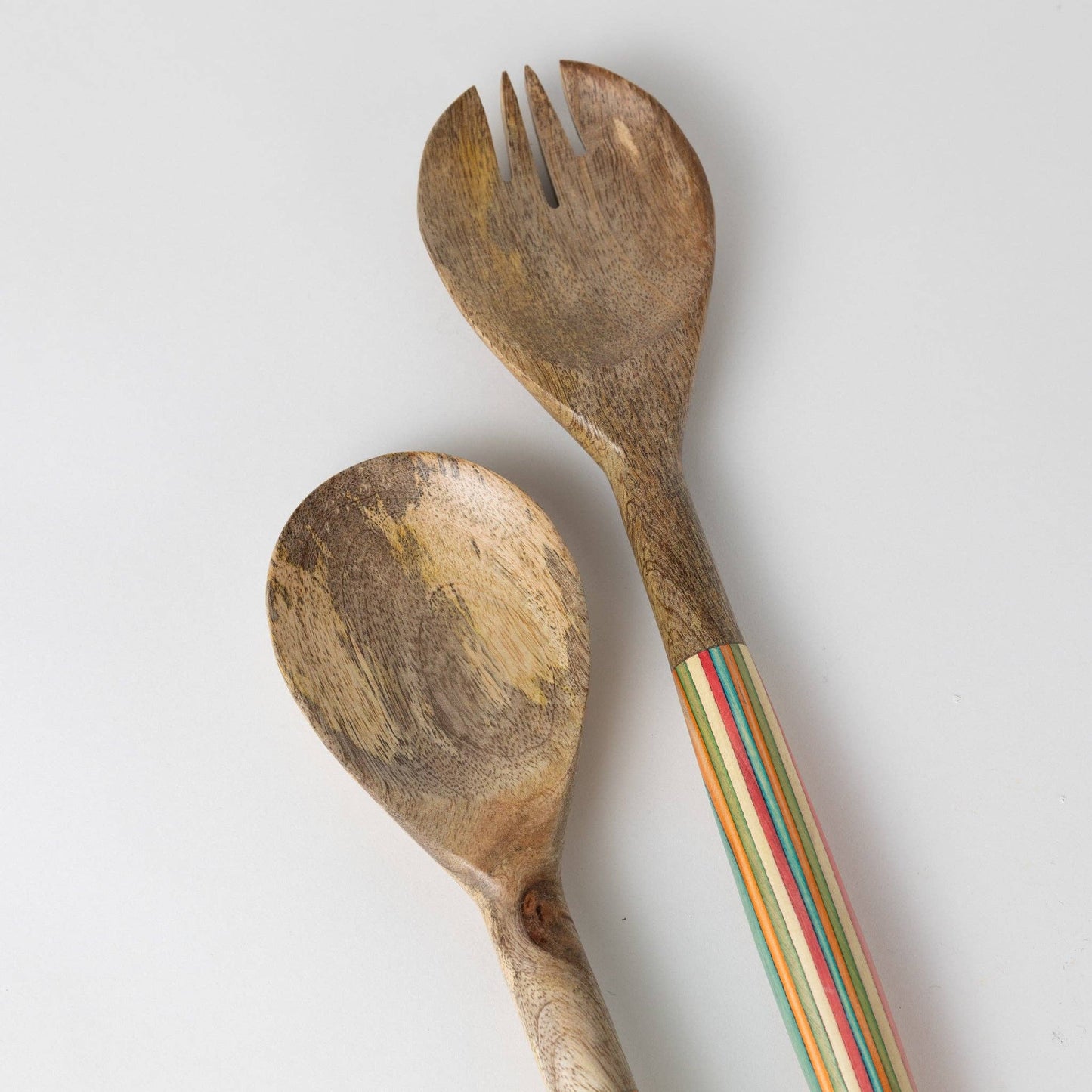 Striped Mango Wood Salad Servers