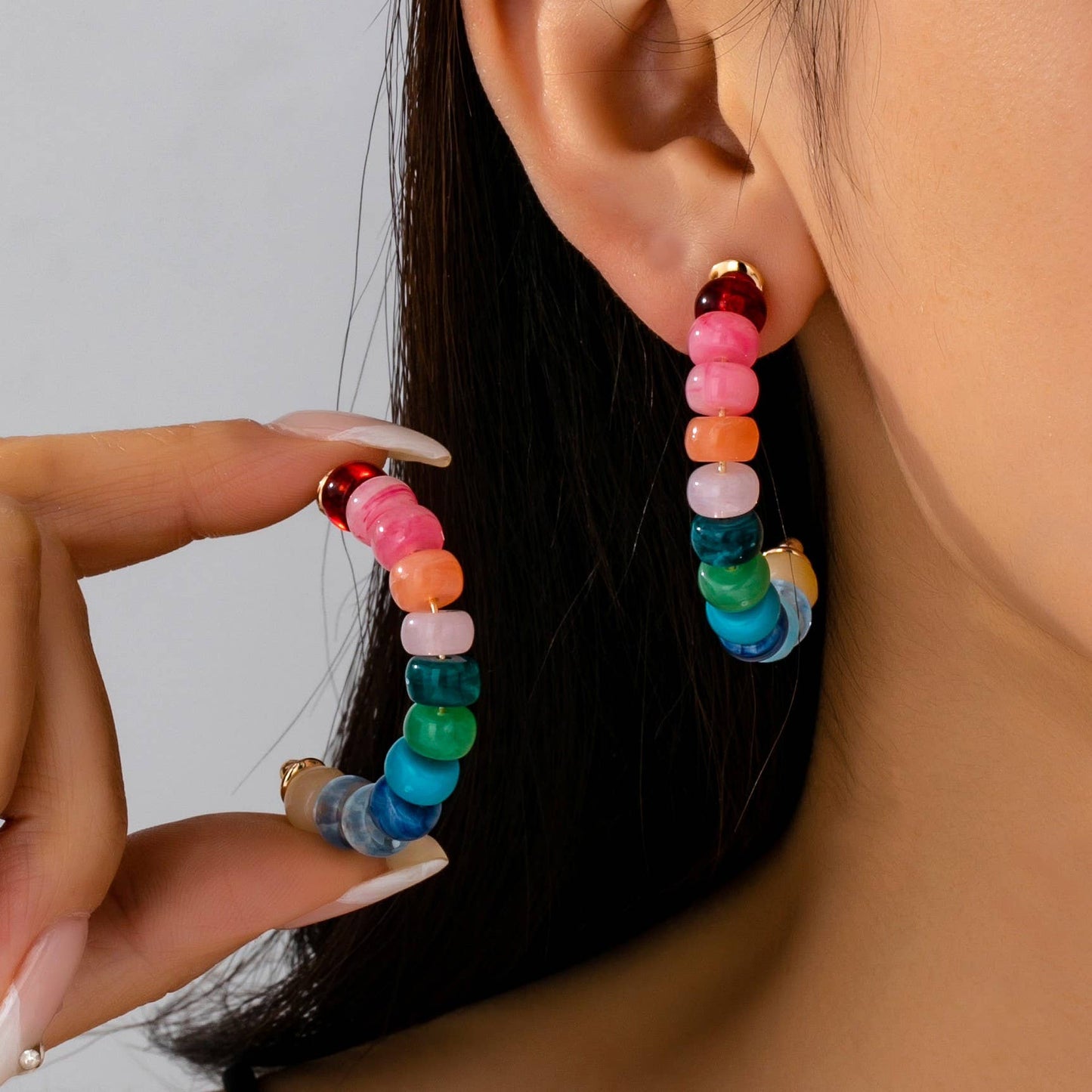 Rainbow Beaded Hoop Earring - Style 1