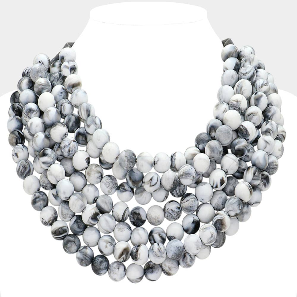 Chunky Bead Layered Faux Leather Necklace