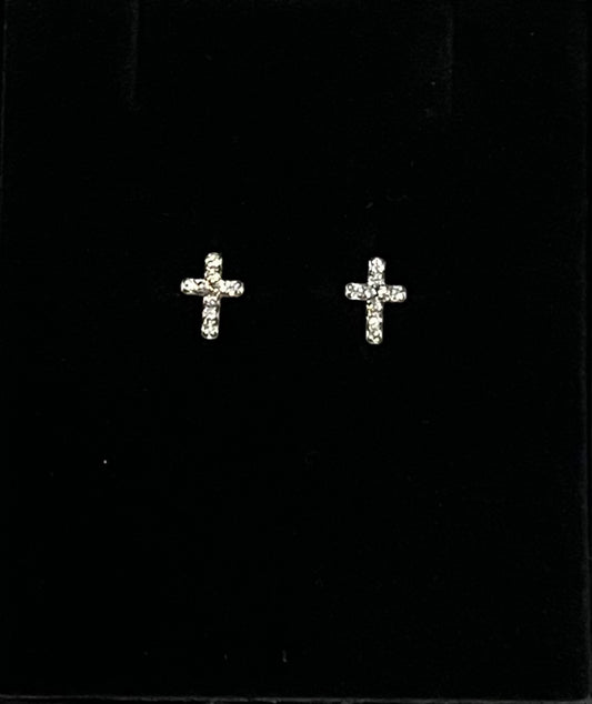 Sterling Silver Cross Earrings w/ Clear CZs
