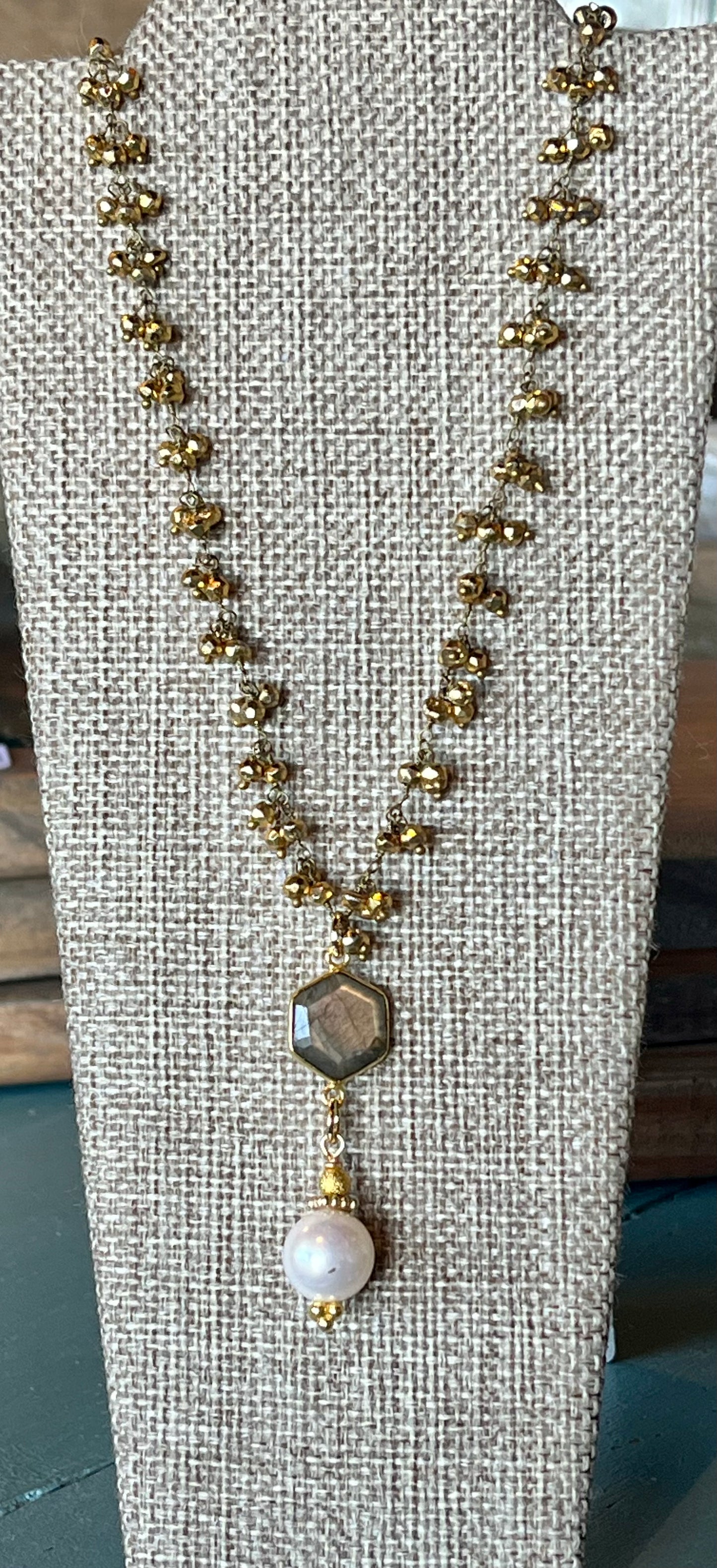 Phillip Allen Hefner - Gold Faceted Necklace with Labradorite/Pearl