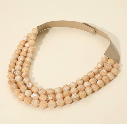 Triple Strand Beaded Faux Leather Necklace