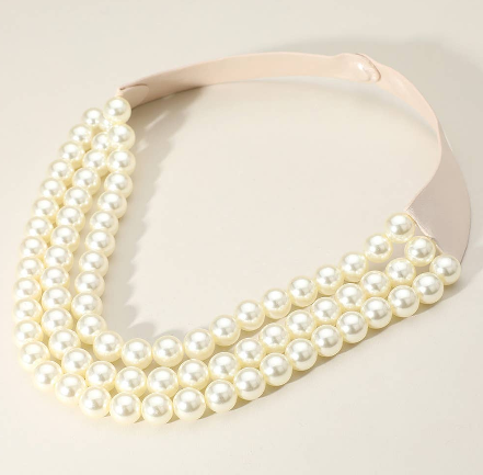 Triple Strand Beaded Faux Leather Necklace