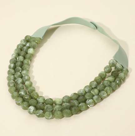 Triple Strand Beaded Faux Leather Necklace