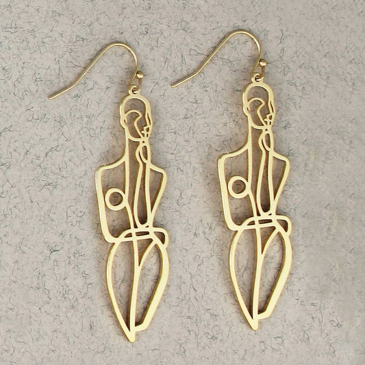 Abstract Nude Gold Figure Earrings