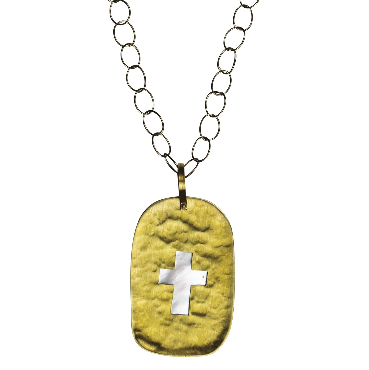 Gia Necklace, Cross, Brass and Mother of Pearl