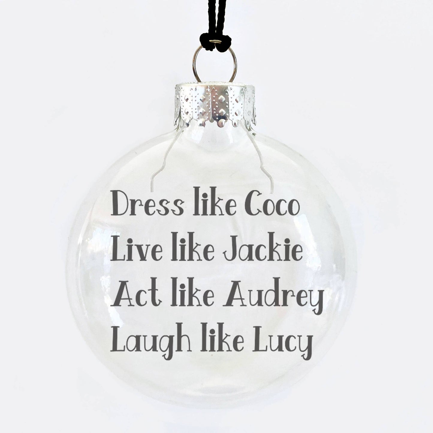 Coco Jackie Audrey Lucy See-Through Glass Holiday Ornament