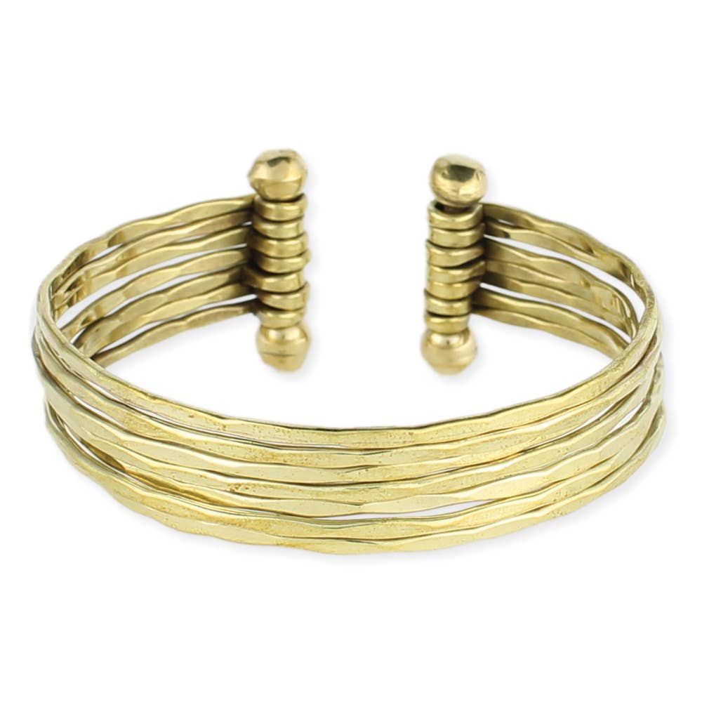 Hammered Gold 7 Line Cuff Bracelet