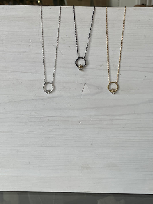 Halo Necklace with Herkimer and Natural Diamond - 3 colors