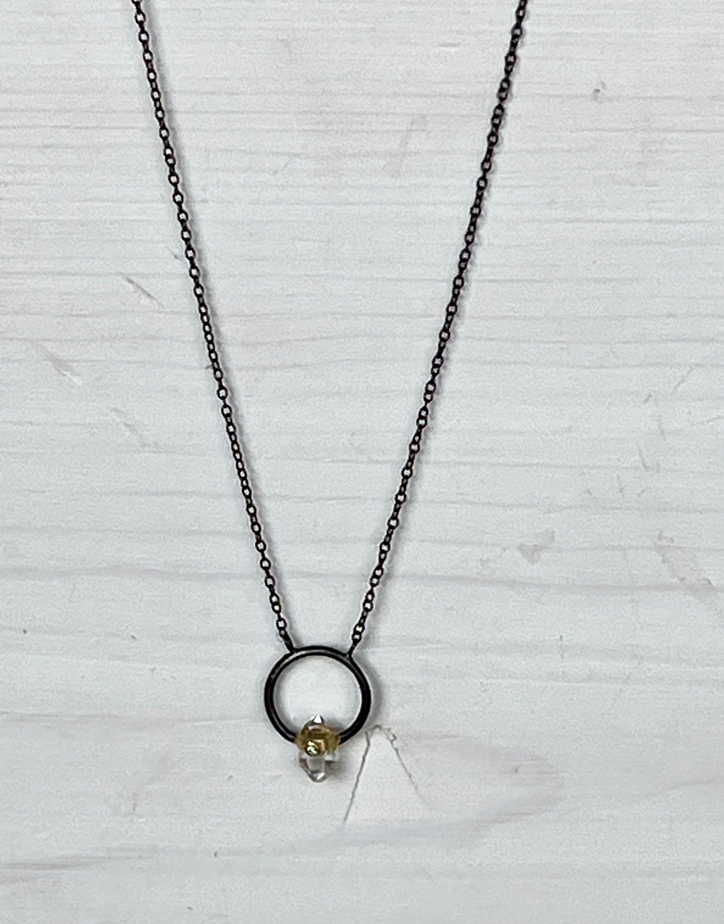 Halo Necklace with Herkimer and Natural Diamond - 3 colors