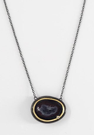 Two Tone Geode Necklace with Natural Diamond Accent